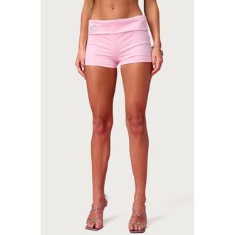 Edikted Barbie Rhinestone Foldover Shorts in Light-Pink at Nordstrom, Size X-Small