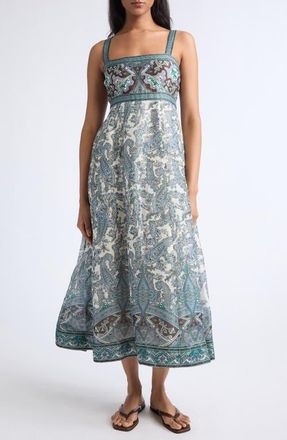 Veronica Beard Rye Print Sleeveless Linen & Silk Maxi Dress in Ecru Multi at Nordstrom, Size 10