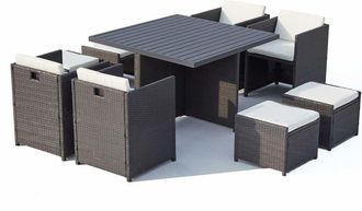 Concept Usine Salón de jardín encastrable 8 pl resina trenzada y alu gris/blanco