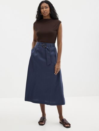 Contemporaine Womens Belted flowy lyocell flared skirt