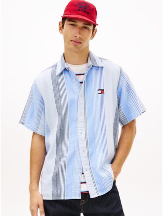 Tommy Hilfiger Mens Tommy Jeans Relaxed Striped Dobby Shirt - Blue - XXL