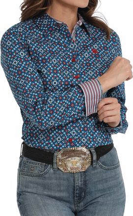 Cinch Womens Arena Fit Button-Down Western Shirt In Navy Multi