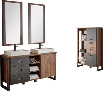 HOME AFFAIRE Badmöbel-Set »Detroit, Bad im Industrialdesign, 3-teiliges Badezimmer« Set, 4 Stk. tlg