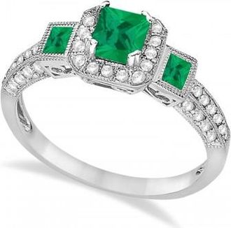 Allurez Emerald & Diamond Engagement Ring in 14k White Gold (1.35ctw)