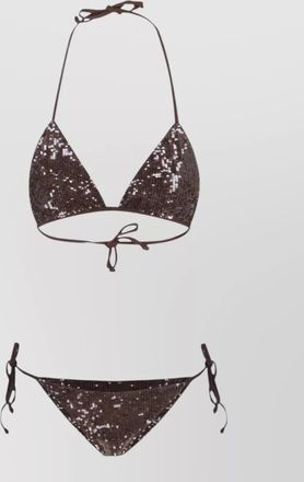 Parosh sequin triangle swim top halter straps