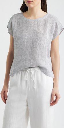 Eileen Fisher Organic Linen Square Top in White/Black at Nordstrom, Size Xx-Small
