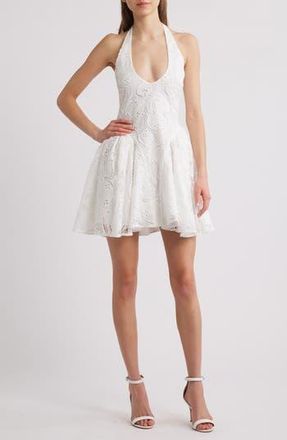 Delfi Hera Eyelet Halter Minidress in White at Nordstrom Rack, Size X-Small