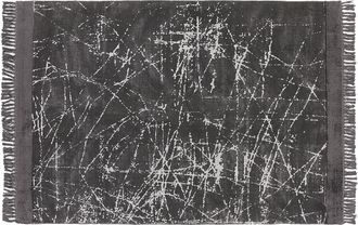 Beliani Alfombra De Viscosa Gris Oscuro Blanco 160 X 230 Cm Algod&oacute;n Flecos Moderno Hanli