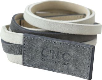 Costume National Womens Twotone Suede Belt - Light Grey Leather - Size 90 cm