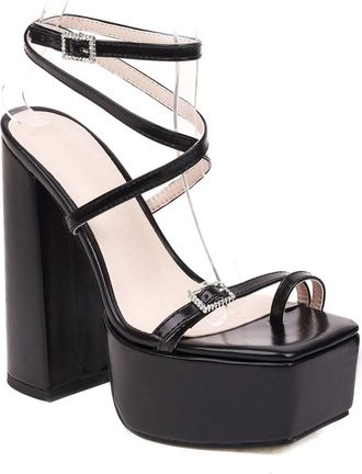 Generic Womens High Heeled Platform Pumps Cross Ankle Strap Bridal Shoes with Buckle Open Toe Slingback Wedding Sandals,Black,5.5 UK