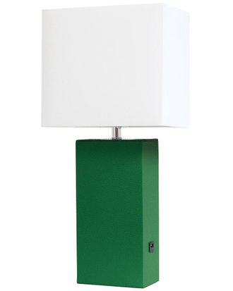 Lalia Home Lexington 21In Leather Base Modern Home Décor Bedside Table Lamp With Usb Charging Port