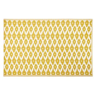 Maisons du monde Alfombra reversible de polipropileno amarillo con motivos gr&aacute;ficos blancos 180x270