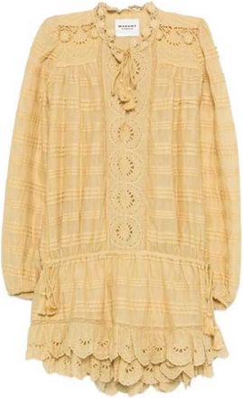 Isabel Marant Preya jurk met ruches Kenmerken Zwart gaasdetail Borduursel Ruches Sluiting met trekkoord Lange mouwen Samenstelling 100% katoen Wasinstructies Lees f