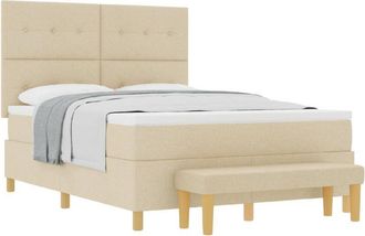 vidaXL Box Spring Bed with Mattress & Bench Cream 160x200 cm Fabric vidaXL