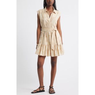 Treasure & Bond Tiered Cotton Mini Shirtdress in Tan- Ivory Block Paradise at Nordstrom Rack, Size Xx-Large