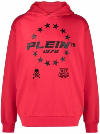 Philipp Plein logo-print pullover hoodie - Red
