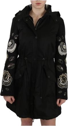 John Richmond Elegante zwarte parka jas met parels - Dames - Parka Jassen - Zwart - XS - Katoen - Jassen
