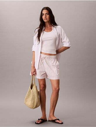 Calvin Klein Jeans Calvin Klein Womens Cotton Poplin Stripe Boxer Shorts - Pink - XL