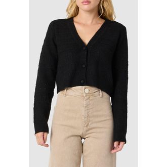 All in Favor Pointelle Crop Cardigan in Black at Nordstrom, Size X-Large