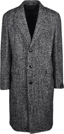 Tagliatore Black/White Textured Herringbone Wool-Blend Coat