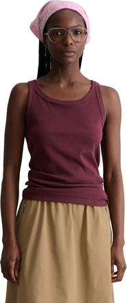 Marc O'Polo Denim Tanktop MARC OPOLO DENIM, Damen, Gr. XS, merlot rot, Jersey, Obermaterial: 96% Baumwolle, 4% Elasthan, slim fit normal, tiefer Rundhals, Tops Tanktop,