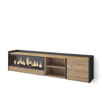 Skraut Home Mueble tv efecto madera roble negro 212x35x50cm chimenea efecto fuego