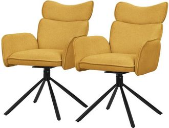 ML Design Ml-design Juego De 2x Sillas De Comedor Giratorias 360&deg; Con Funda De Tela Mostaza, Asiento De Sal&oacute;n Con Reposabrazos Y Respaldo, Mueble Tapizado Con P