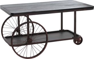 Hhg [nunca Usado] Mesa De Centro Hhg-993, Mesa Auxiliar, Mesa De Sof&aacute;, De Madera Con Dise&ntilde;o Industrial Retro Tipo Neum&aacute;tico, 54 X 100 X 60 Cm, Negra, Meta
