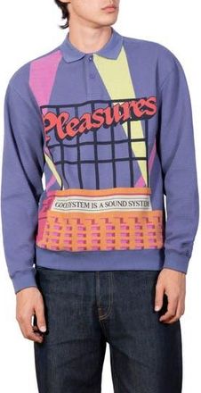 Pleasures Spotlight Print Long Sleeve Cotton Waffle Knit Polo in Navy at Nordstrom Rack, Size Medium