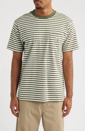 Carhartt Work in Progress Ezra Stripe Pocket T-Shirt in Ezra Stripe, Leaf /Wax at Nordstrom, Size Xx-Large