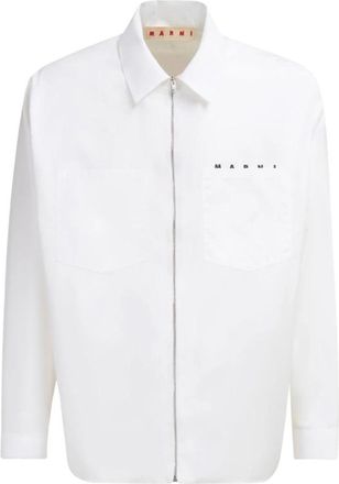 Marni Poplin Zip Shirt met Verborgen Logo - Heren - Casual Overhemden - Wit - S - Katoen - Overhemden