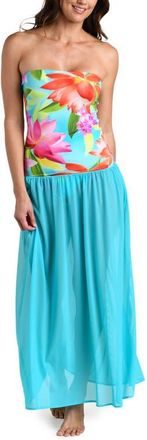 La Blanca Sunset Botanica Strapless Drop Waist Maxi Dress in Blue/green Multi at Nordstrom, Size X-Large