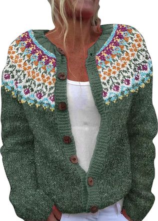 Generic Fairisle Jumper Women Wool Button up Ladies Christmas Jumpers Plus Size Christmas Jumpers for Women UK Loose Comfortable Sweaters for Women UK Knitted