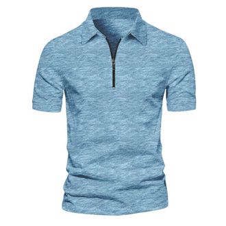 Generic Mens Polo Shirts Short Sleeve Tops Mens Casual Henley Tops Fashion Lapel Zipper Short Sleeved T Shirt for Work Business Holiday Outdoor Walking (Blue,