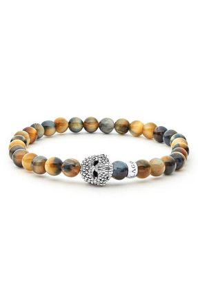 Lagos Mens Anthem Tigers Eye Skull Stretch Bracelet in Sterling Silver at Nordstrom