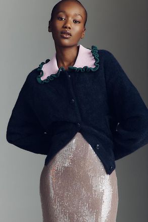 Essentiel Jardener Ruffle-Collar Cardigan Sweater