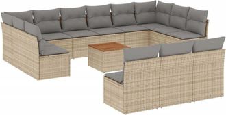 vidaXL Set Sof&aacute;s Jard&iacute;n 14 Pzas Y Cojines Rat&aacute;n Sint&eacute;tico Beige Mezcla Vidaxl