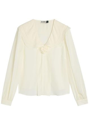Rixo Rixo Emelin Floral-appliqu&eacute;d Silk Blouse - Ivory - 16 (UK 16 / XL)