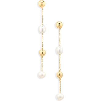 Nordstrom Rack Faux Pearl Station Drop Earrings in White- Gold at Nordstrom Rack