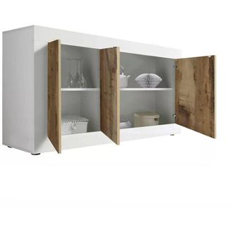 Dmora Credenza Faustin, Buffet da soggiorno, Madia da salotto, Dispensa da cucina, Made in Italy, 160x43 h86 cm, Bianco e Acacia - Dmora