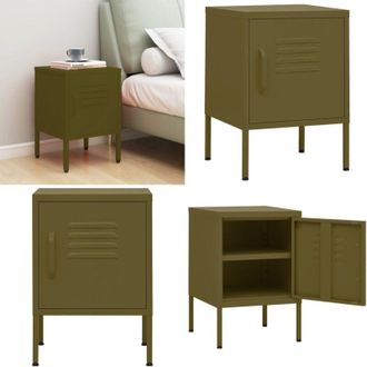 vidaXL Comodino Verde Oliva 35x35x51 cm in Acciaio - Comodino verde oliva - Comodino con mensola regolabile