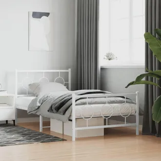 vidaXL Estructura Cama Sin Colch&oacute;n Con Estribo Metal Blanco 100x200 Cm Vidaxl