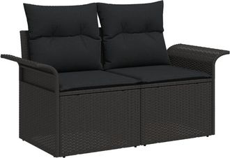 vidaXL Garden Sofa with Cushion Black 141 x 62 x 69cm Poly Rattan Vidaxl