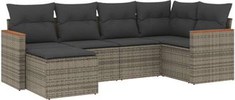 vidaXL Set De Muebles De Jard&iacute;n 6 Pzas Y Cojines Rat&aacute;n Sint&eacute;tico Gris Vidaxl