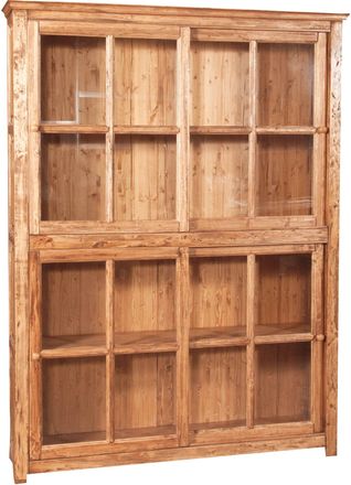 Biscottini International Biblioteca Vitrina Con Puertas Correderas En Madera, S&oacute;lido De Tilo Madera, Acabado Natural 154x37x212 Cm