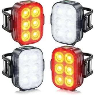 OEM Luces Delanteras Y Traseras Para Bicicleta, Recargables Por Usb, Resistentes Al Agua Ip65, 6 Led, Bater&iacute;a De Larga Duraci&oacute;n - Paquete De 2