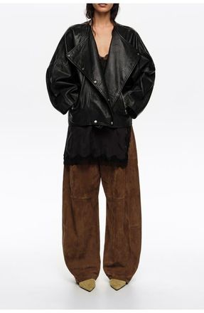 Bimba & Lola Leather Double-Breasted Jacket in Black at Nordstrom, Size X-Small