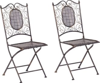 Beliani Conjunto De 2 Sillas De Balc&oacute;n Hierro Negro Metal Envejecido Plegable Exterior Resistente A Los Rayos Uv Estilo Retro Franc&eacute;s Bormio