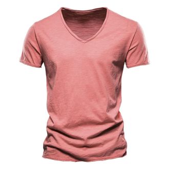 Generic HUIFUAO White T Shirts for Men Short Sleeve V Neck Solid Color Summer Basic Casual T Shirt Top Black T Shirts for Men (Pink, M)