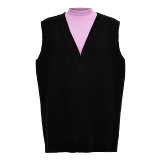 Jil Sander Gebreid Vest - Heren - Bodywarmers - Zwart - M - Wol - Jassen